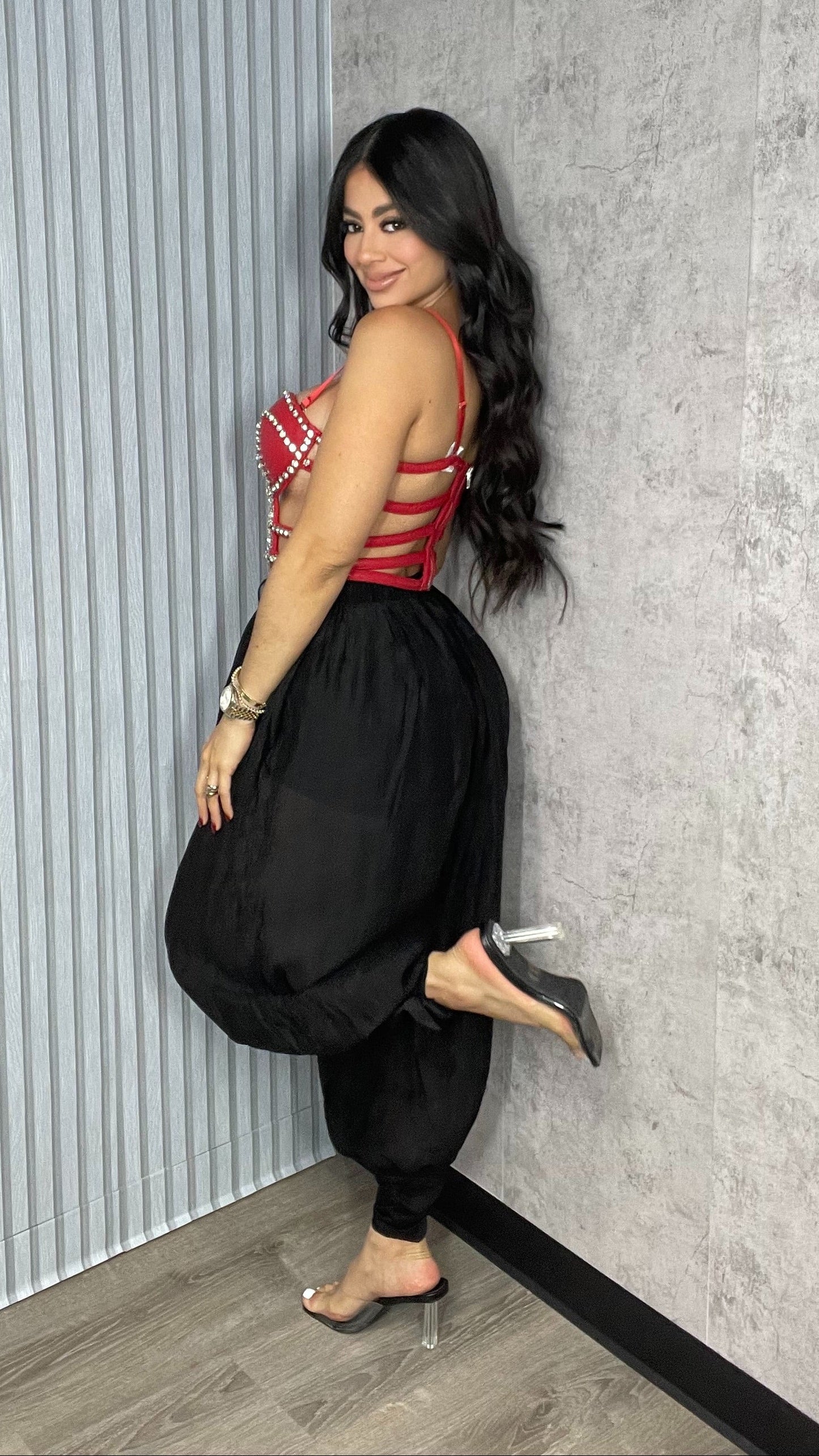 MESH BARREL BLACK PANTS