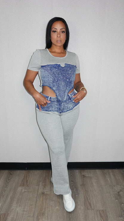 GRECIA GREY AND DENIM SET