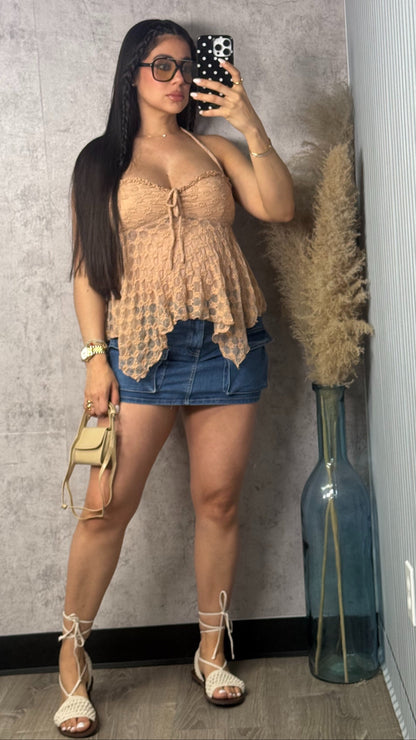 HALTER MESH TOP MOCHA