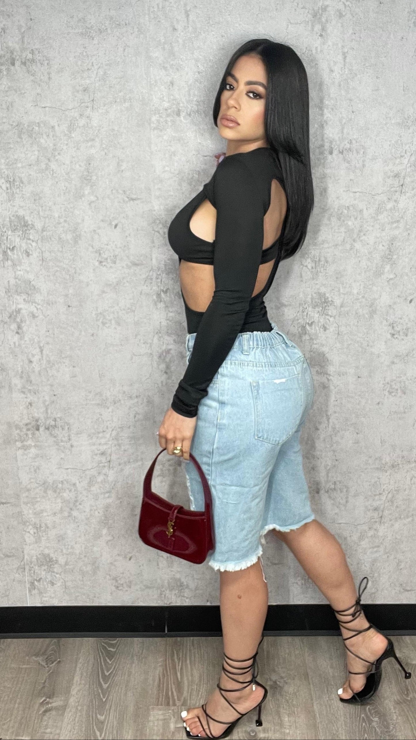 Distressed Bermuda  Denim Pants
