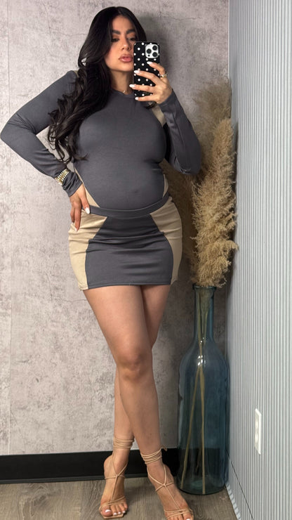 LONG SLEEVE MULTI COLOR SKIRT SET