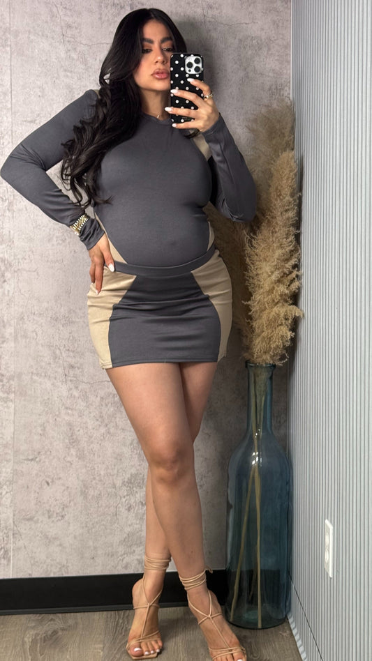 LONG SLEEVE MULTI COLOR SKIRT SET