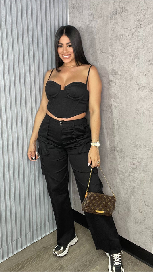 Sandry Black Corset and Pants Set