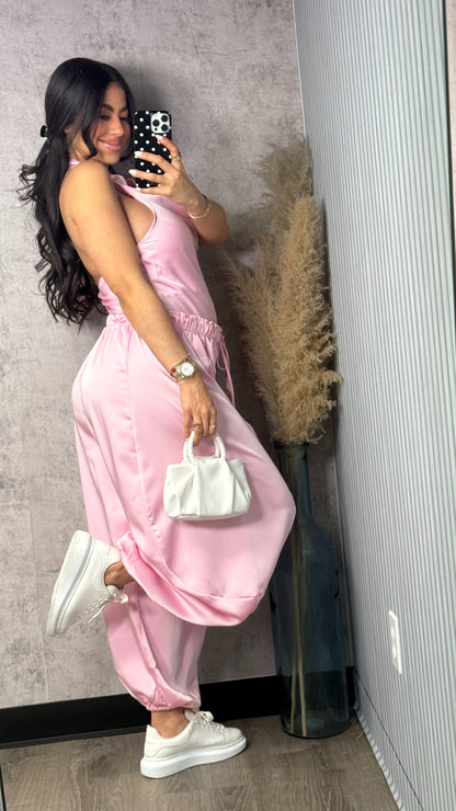 PINK SATIN AND BARRIL PANTS SET