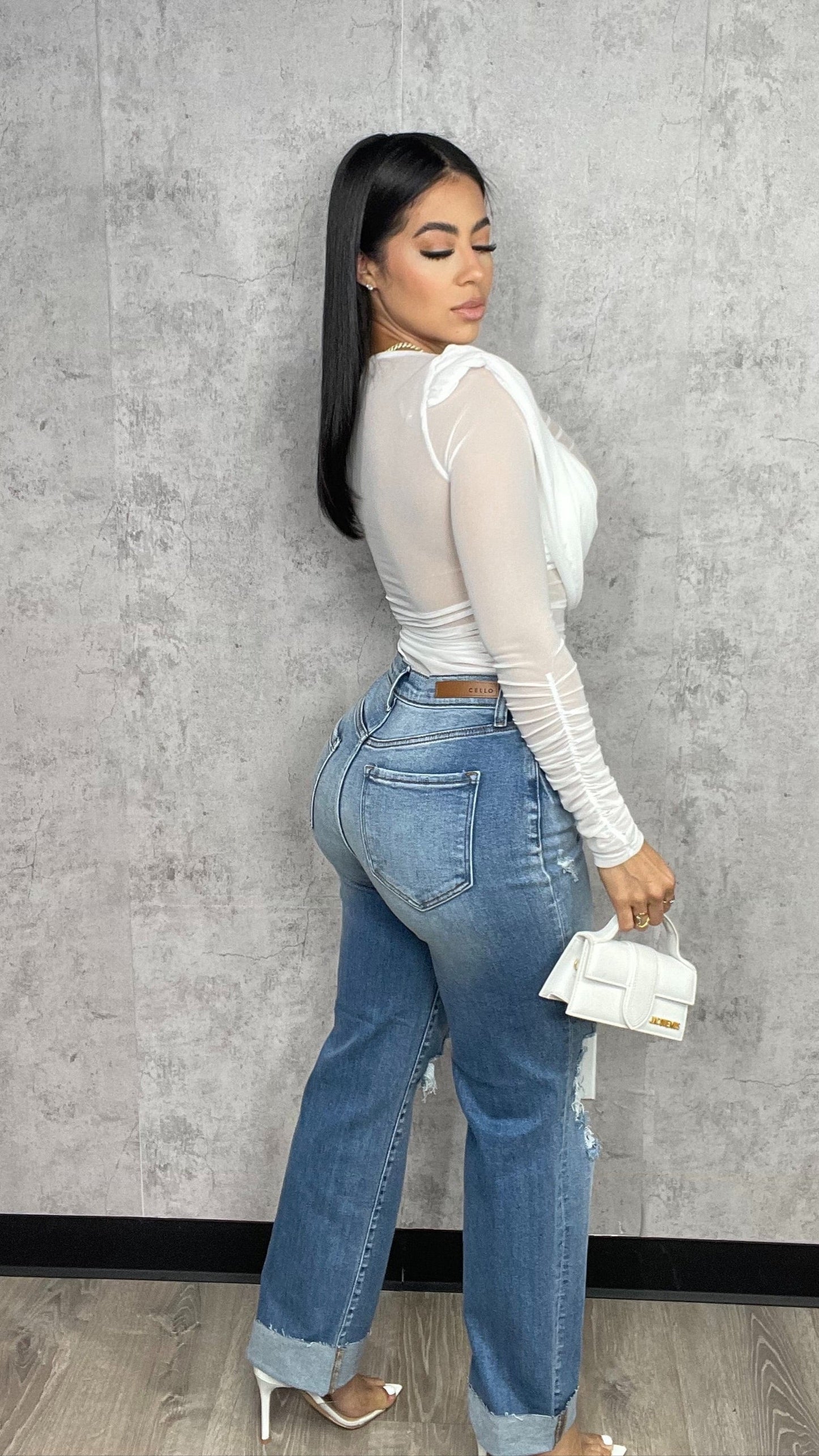 Long Sleeve Mesh Bodysuit White