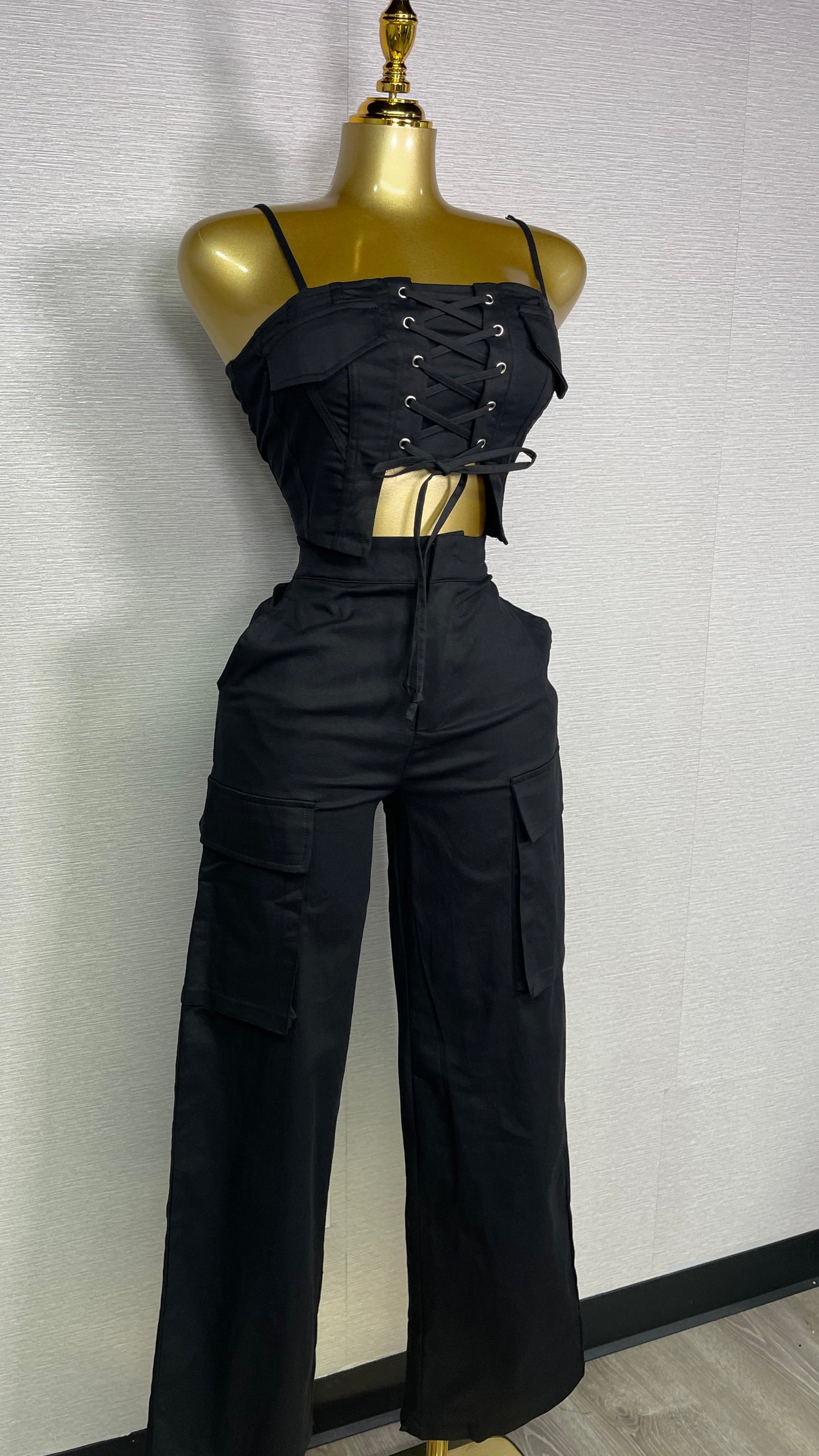 LACE UP BLACK PANTS SET