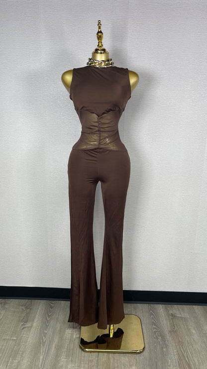 MESH BROWN JUMPSUIT