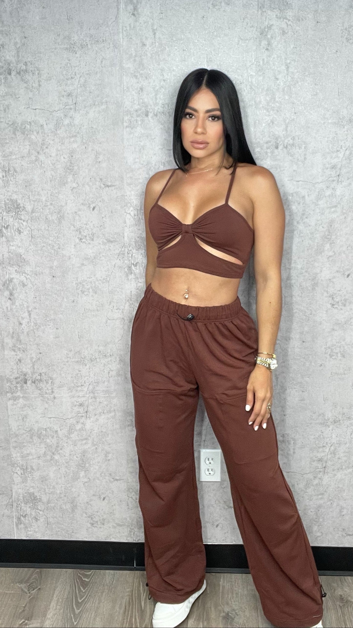 Cargo Sweatpants Set Brown