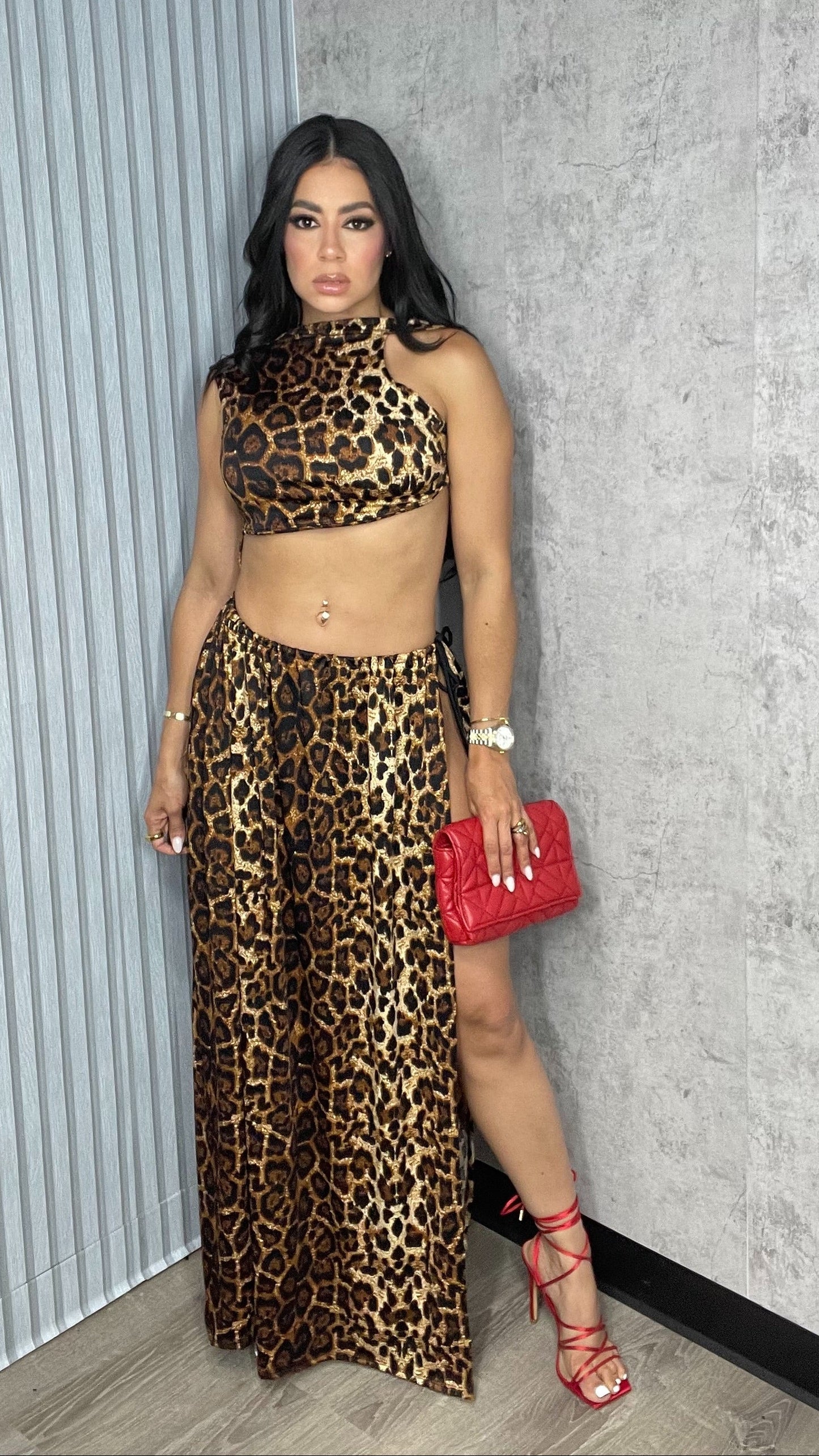 Side Open Maxi Dress Animal Print