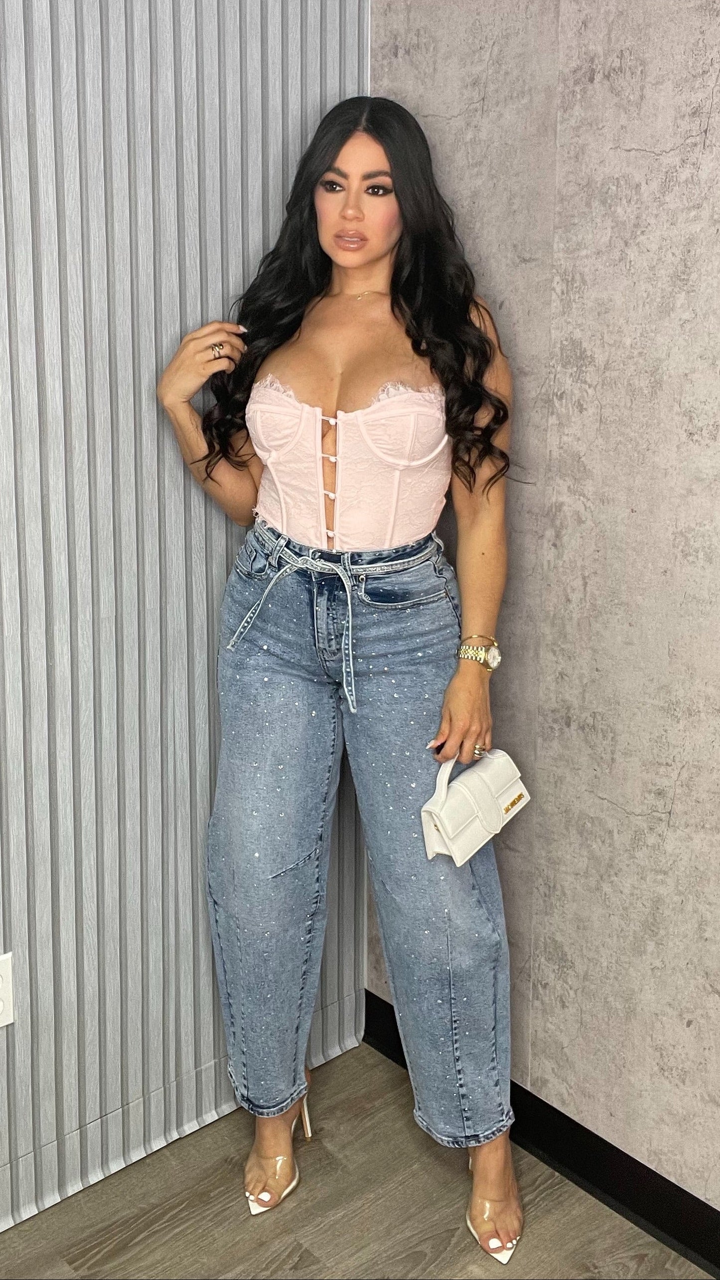 Jaileen Rhinestone Barrel Denim Pants