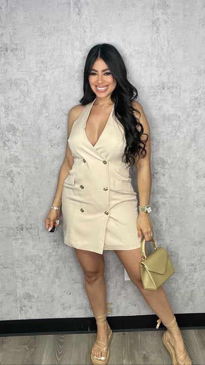 Halter Blazer Dress Nude