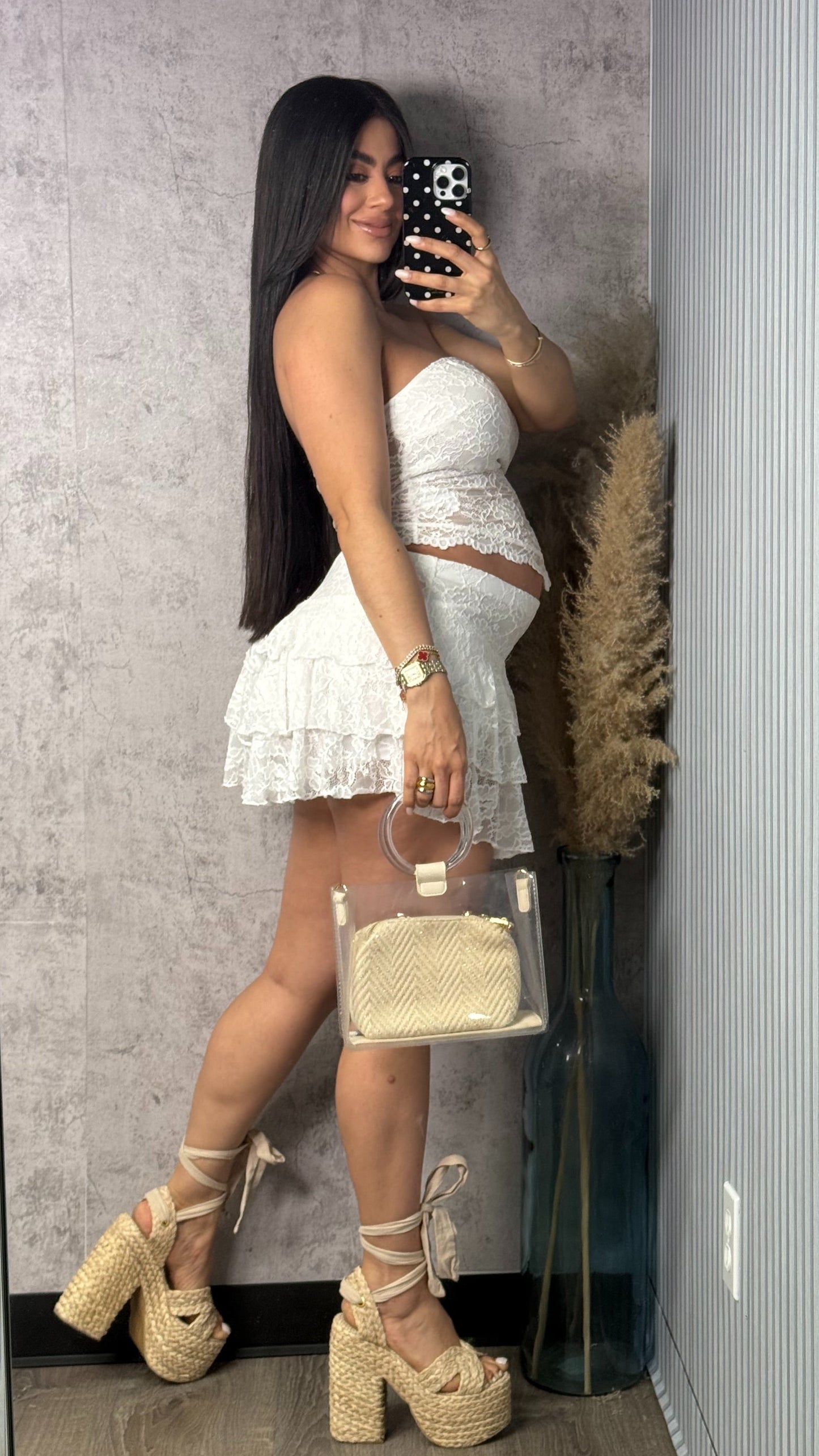 LACE RUFFLE SKORT SET WHITE