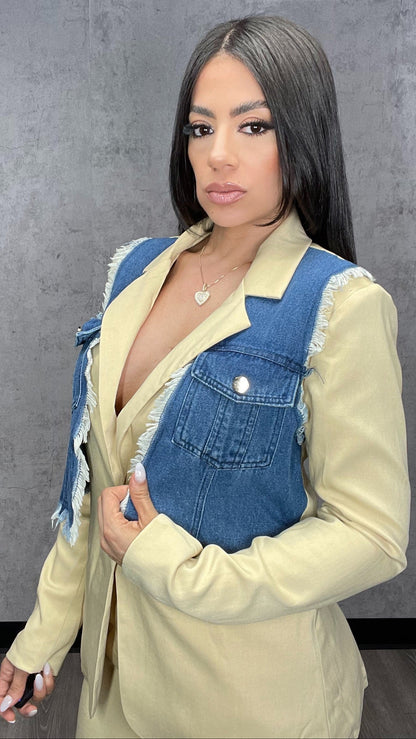 Denim Detail Blazer Set