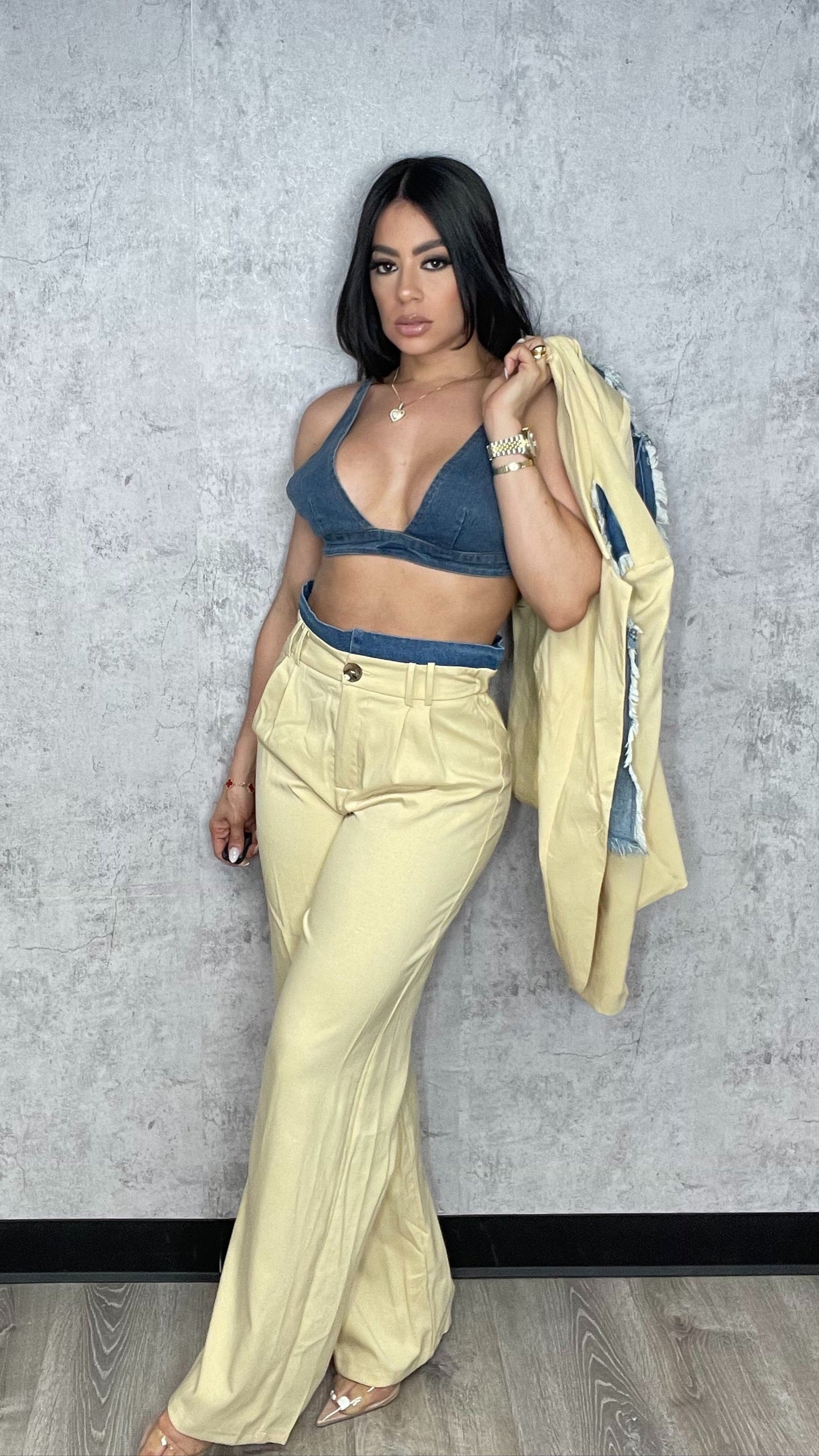 Denim Detail Blazer Set