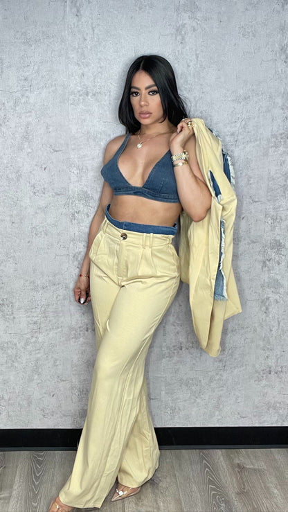 Denim Detail Blazer Set