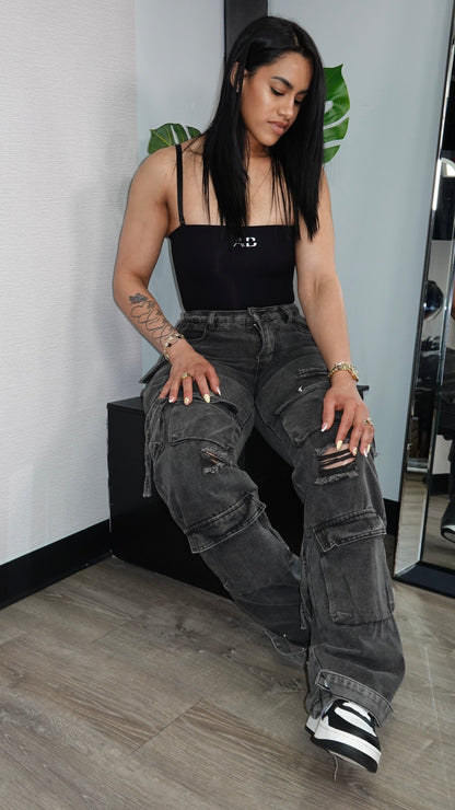 KELLY BLACK CARGO DENIM PANTS