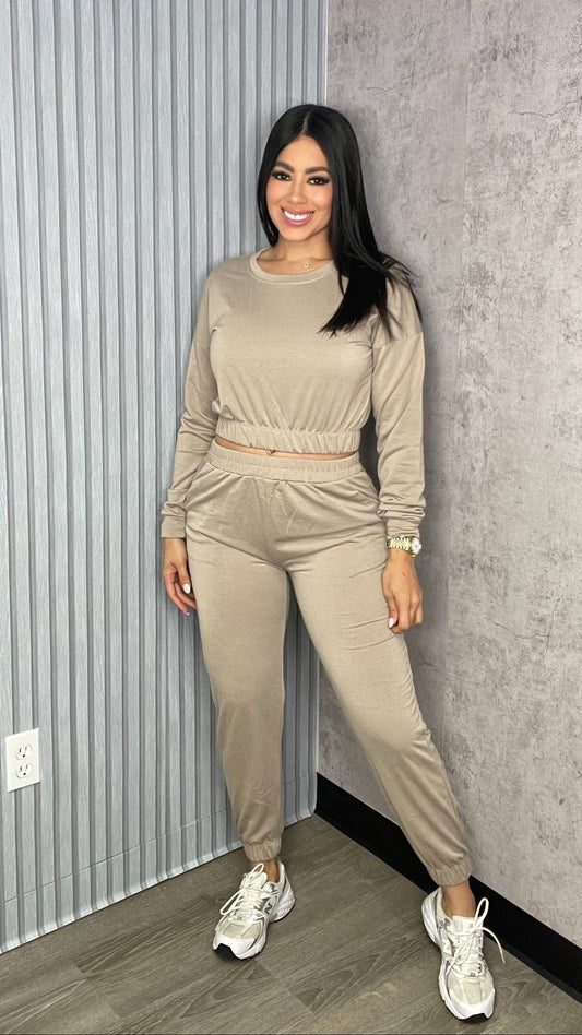 Basic Taupe Joggers Set
