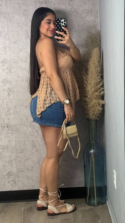 HALTER MESH TOP MOCHA