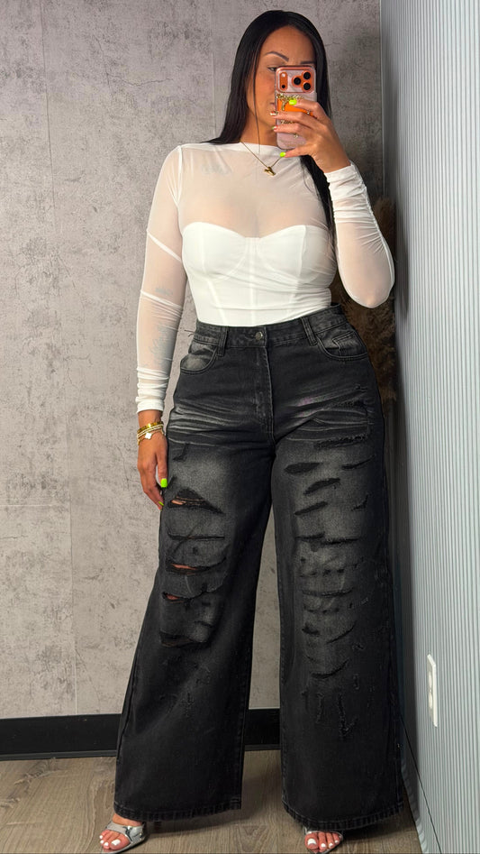 REBECA WASHED BLACK DENIM PANTS