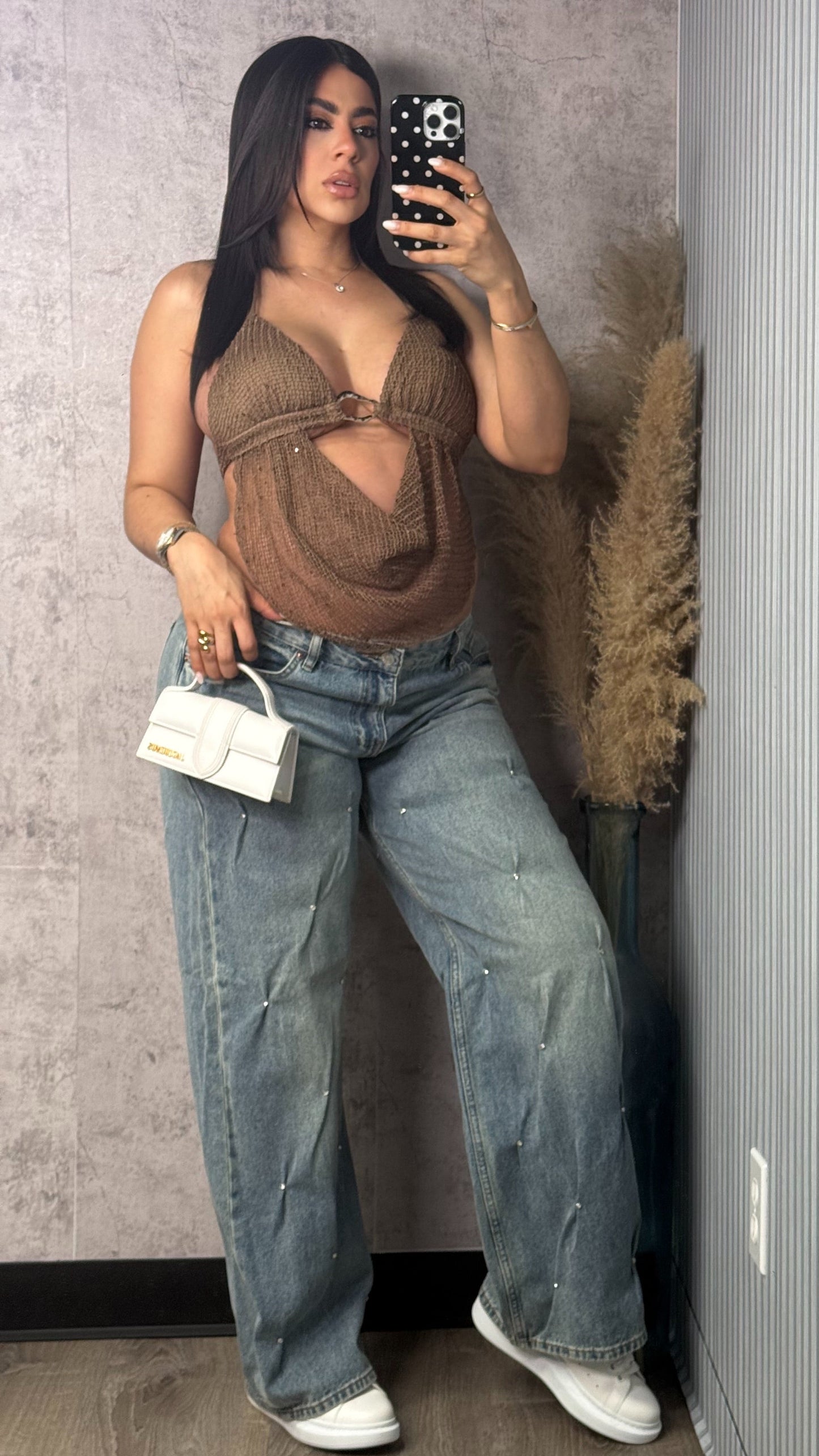 PAOLA DENIM STUDS PANTS