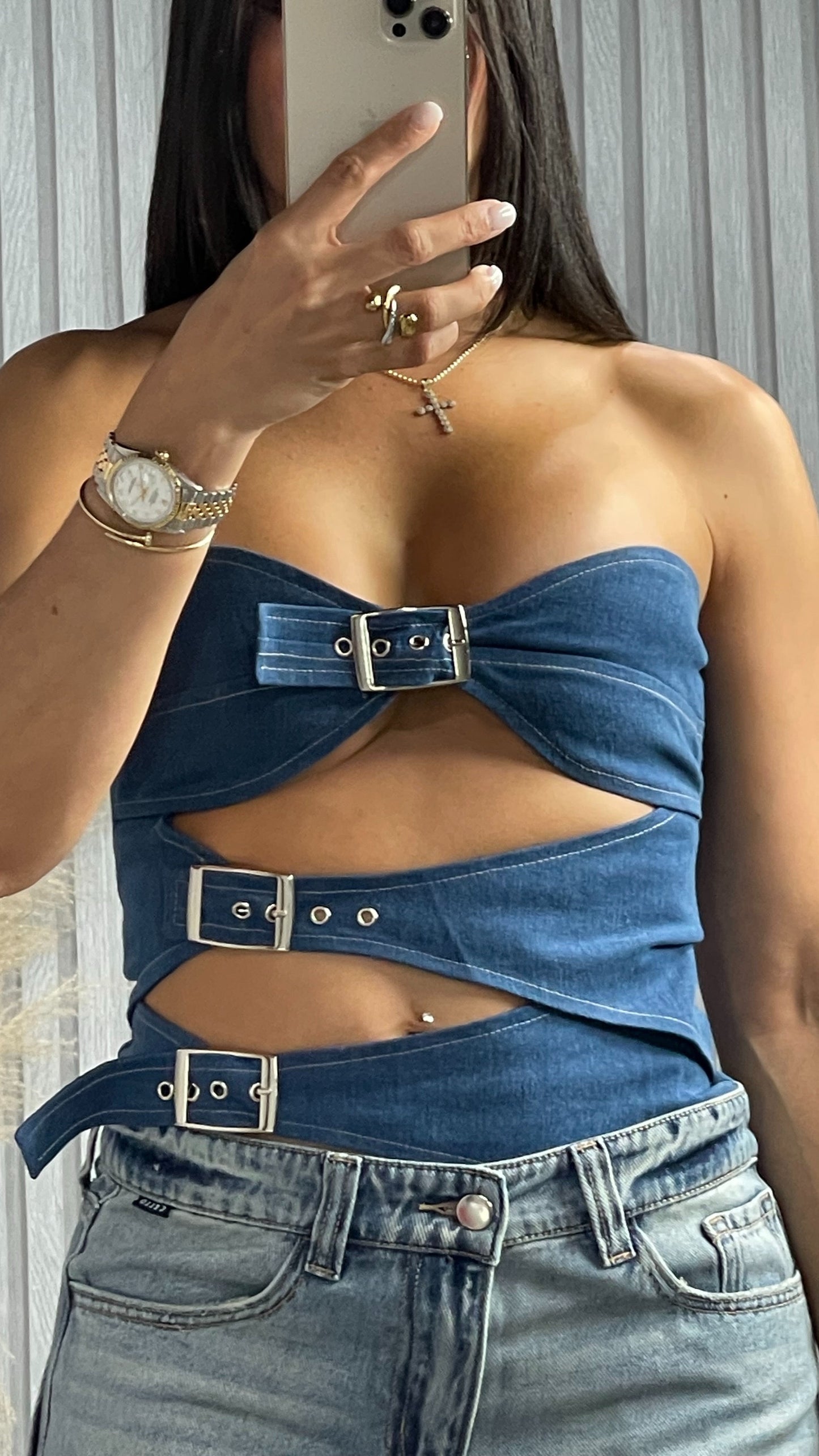 Aleysha Denim Belt Top