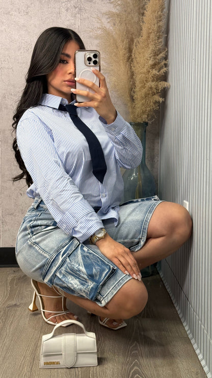 WASHED CARGO JORTS BLUE