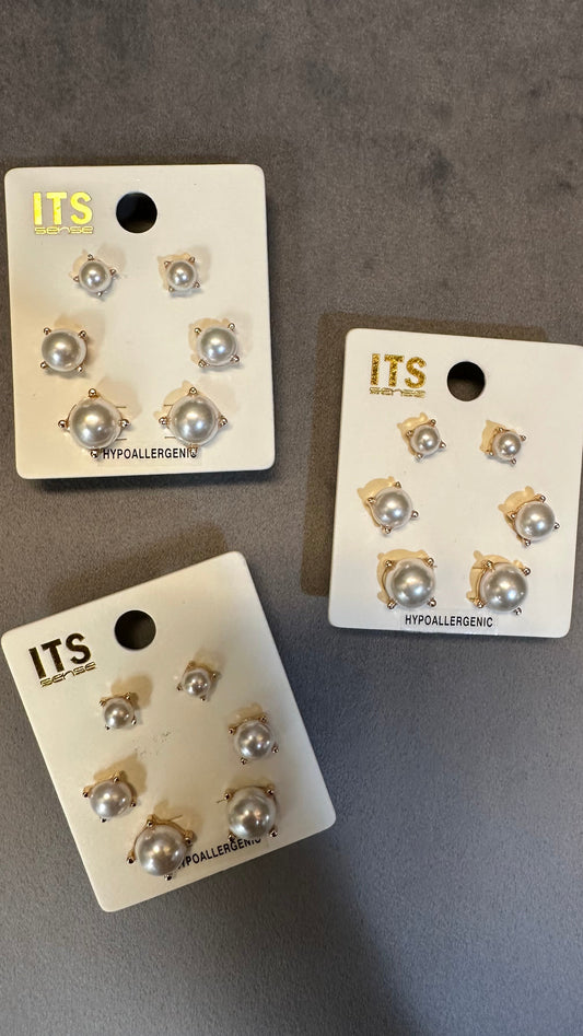 Multi Pearl Stud Earrings Set