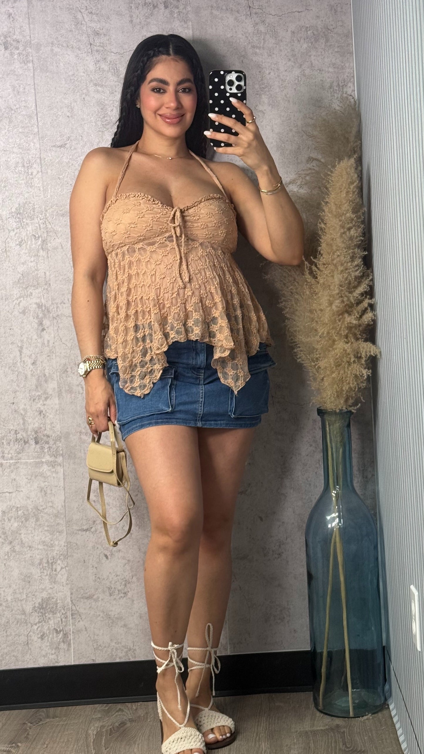 HALTER MESH TOP MOCHA