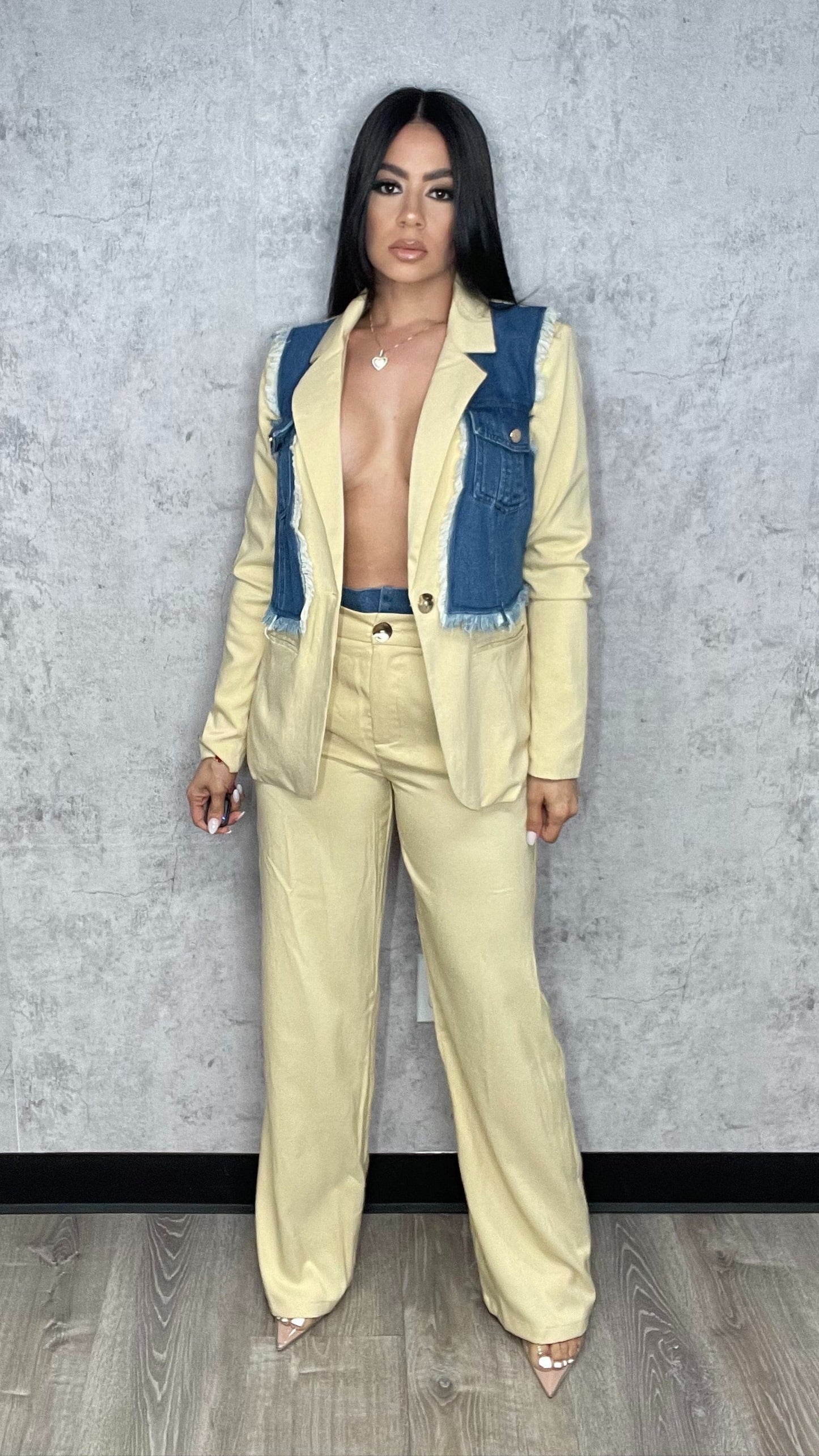 Denim Detail Blazer Set