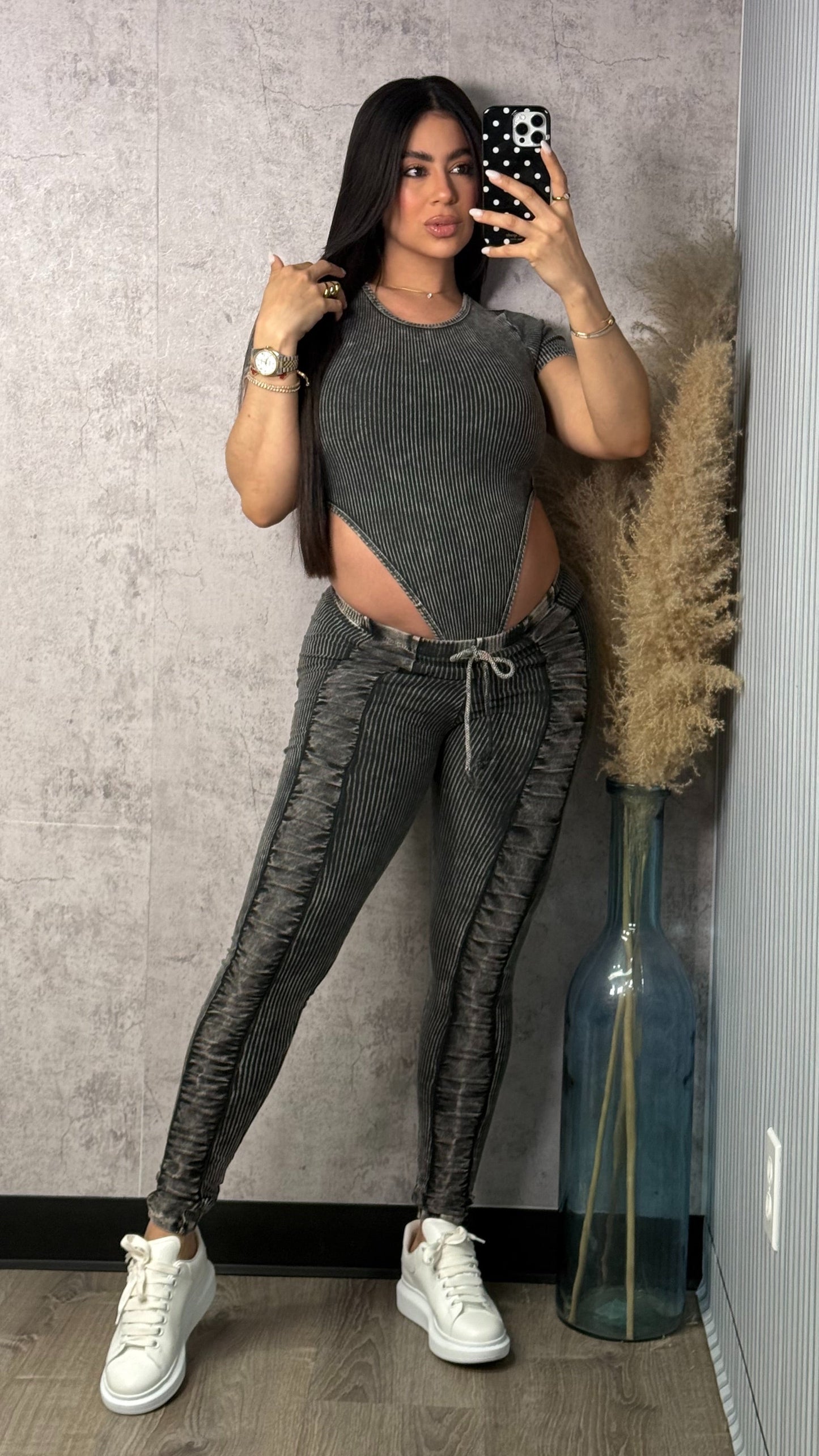 BODYSUIT AND PANTS MINERAL SET ACID BLACK