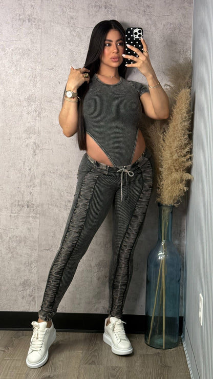 BODYSUIT AND PANTS MINERAL SET ACID BLACK