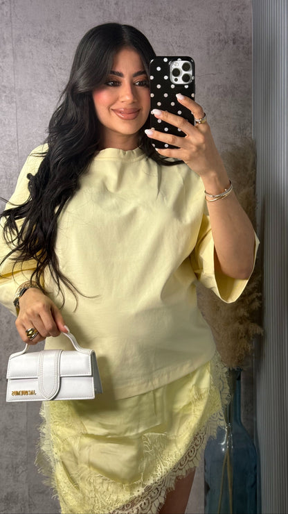 OVER SIZED SHIRT DRESS W LACE BUTTER YELLOW