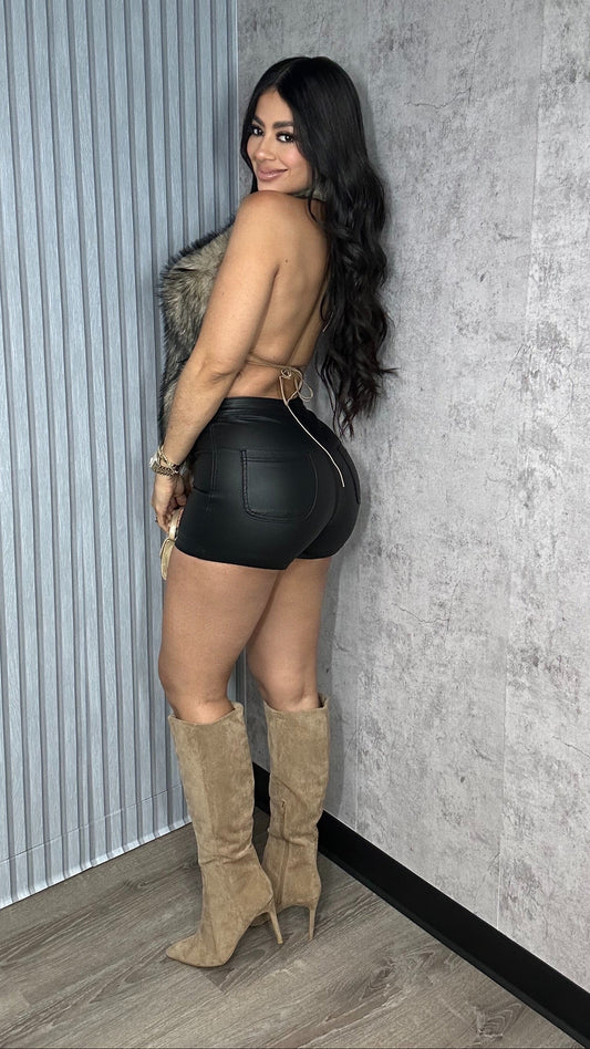 Leather Stretchy Shorts Black