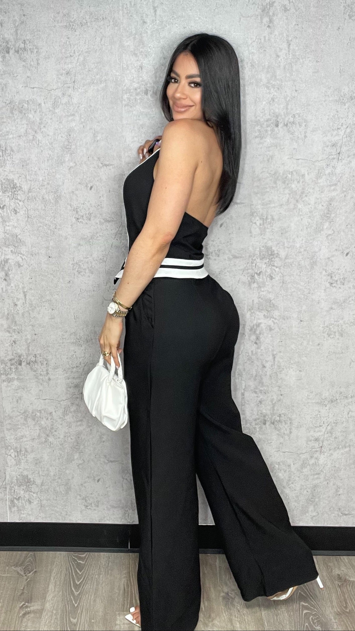 Twill Halter Neck Jumpsuits Black