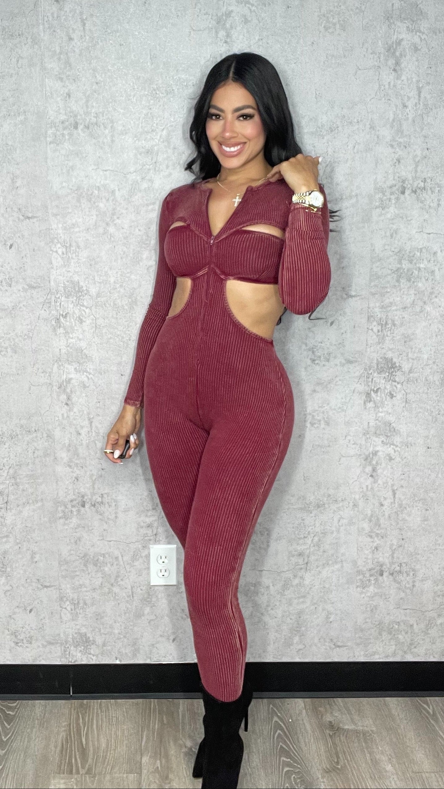 Kassandra Mineral Jumpsuit Burgundy