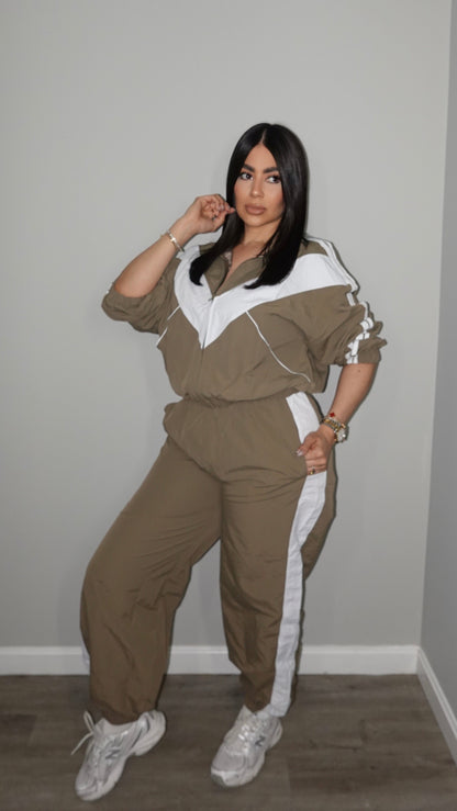 OLIVE COLOR BLOCK TRACKSUIT