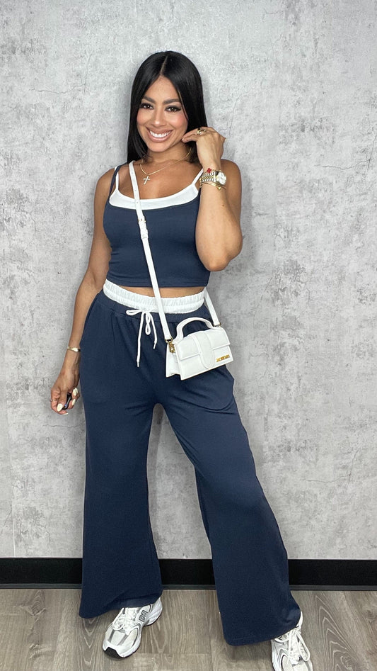 Sweatpants Set Navy & White Set