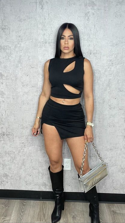 Cutouts Skirt Set Black