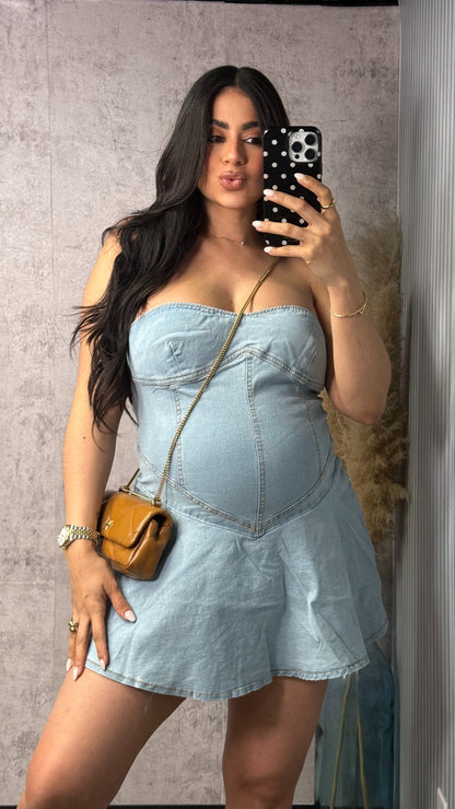 BUSTIER DENIM DRESS