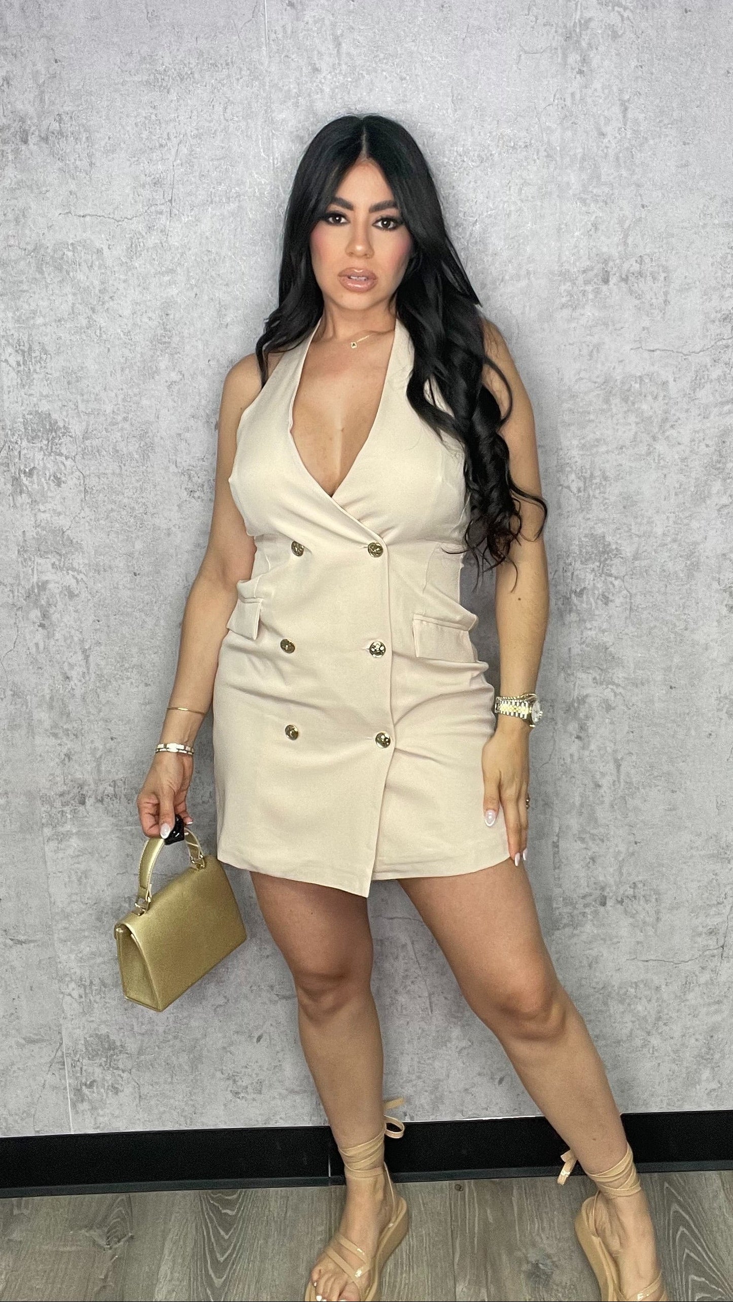 Halter Blazer Dress Nude