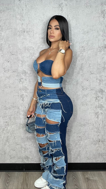 Pamela Denim Pants Set