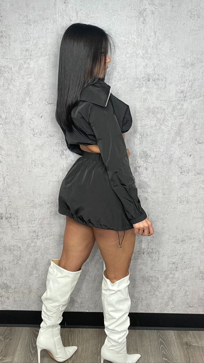 Laura ASYMMETRICAL ZIP UP TOP AND CARGO MINI SKIRT SET