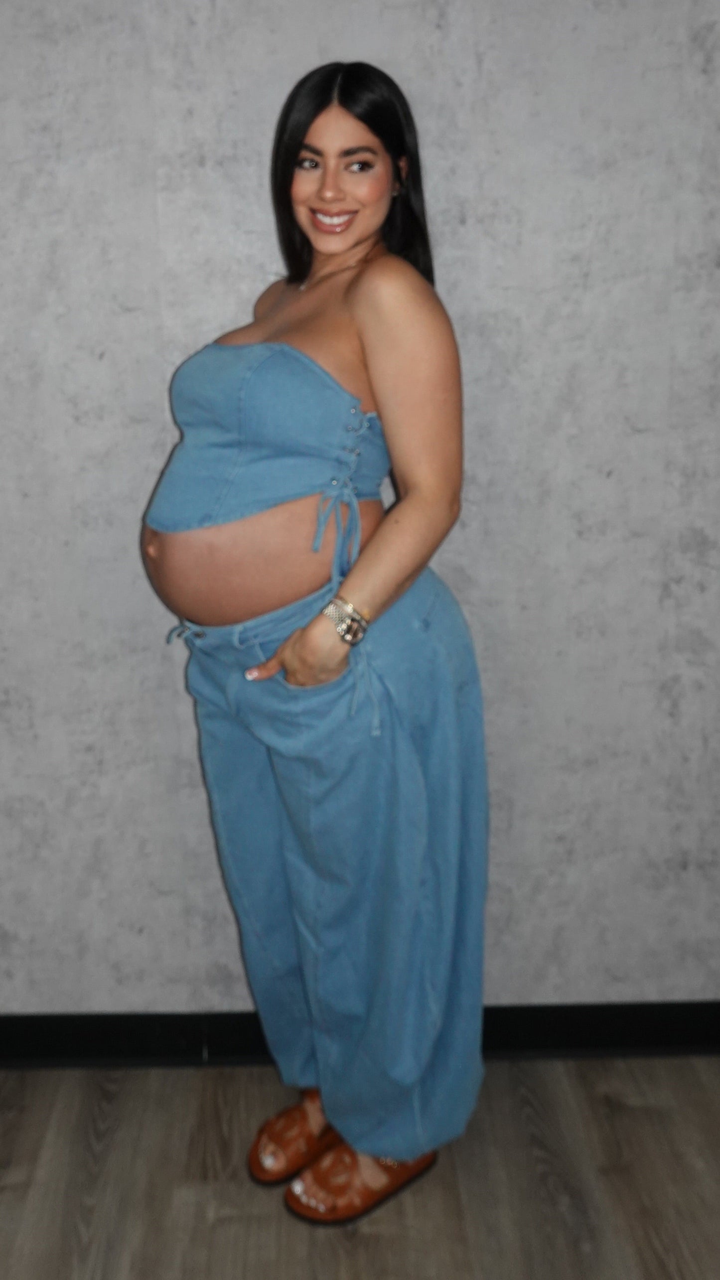 DENIM BARREL PANTS SET