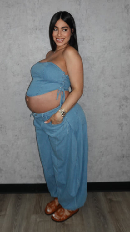 DENIM BARREL PANTS SET