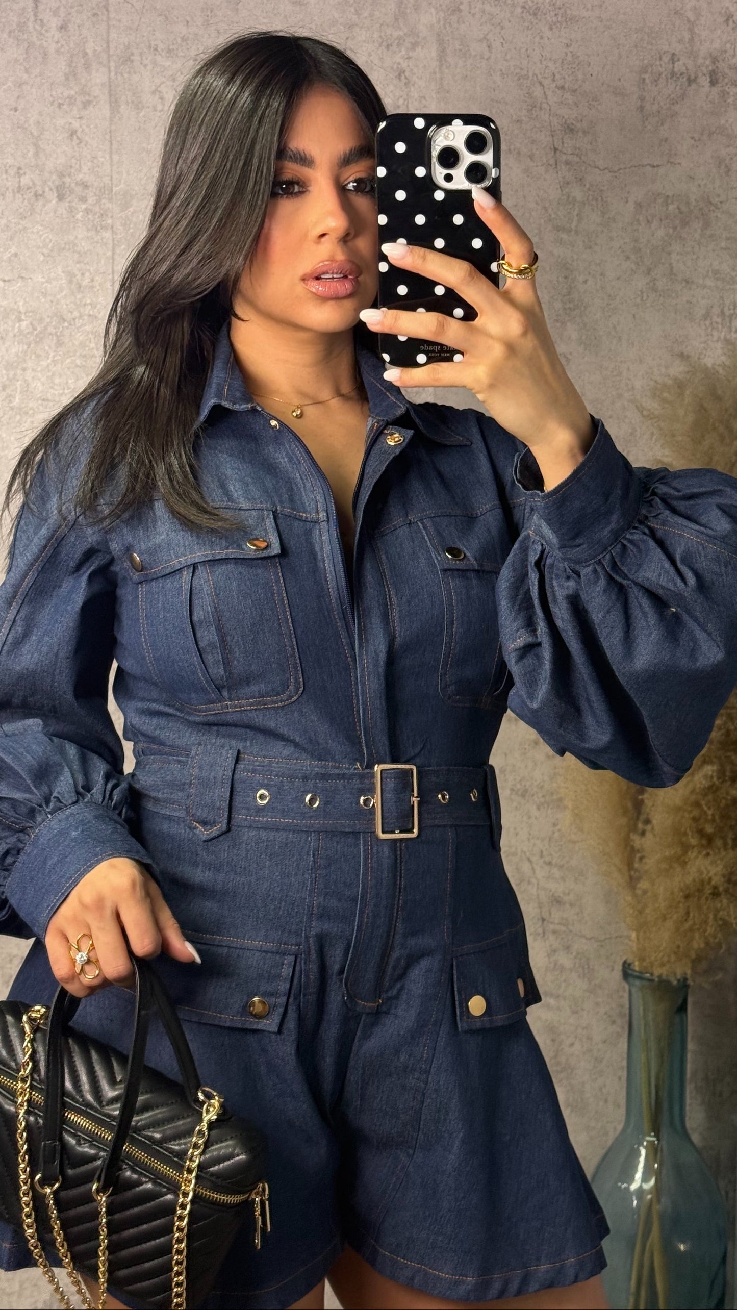 LONG SLEEVE DENIM ROMPER