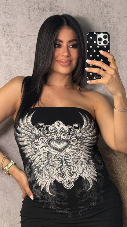 ANGEL RHINESTONE BLACK DRESS