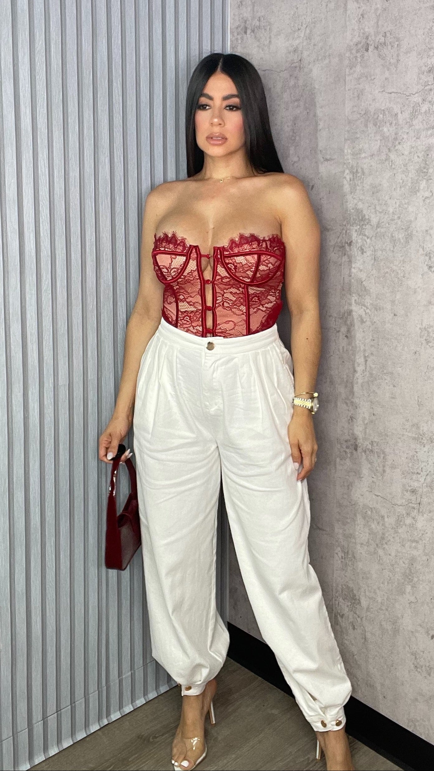 Love Lace Corset Burgundy - Red