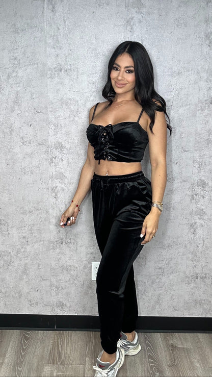 Velvet Jogger Set Black