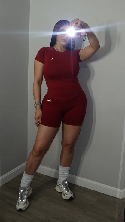 AB SNATCHED WINE SHORT SET