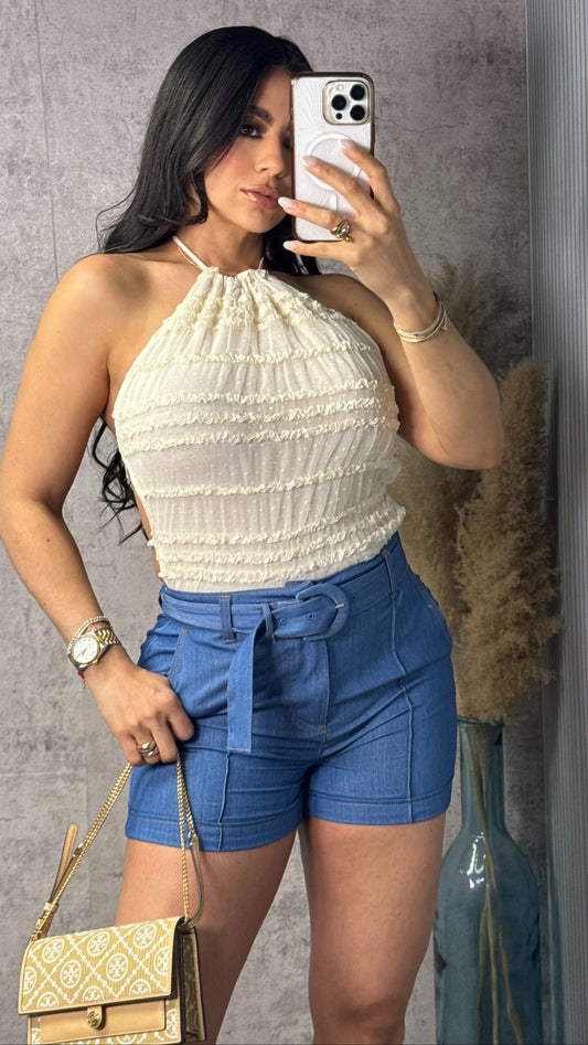HALTER OPEN BACK TOP IVORY